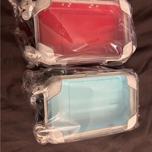 Baby blue and red baggage style storage
